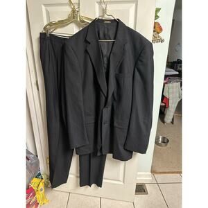 Town Craft Men's Black Blue pinstripe worsted wool Suit 50xt Jacket 42x33 pants